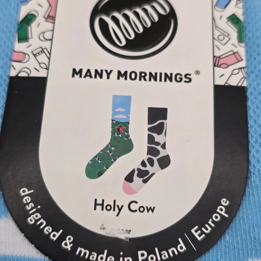 MANY MORNINGS‎ Holy Cow Farm Pattern Socks Medium 8.5-10.5  Blue/Green New